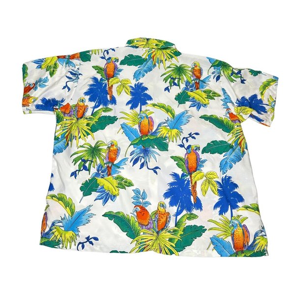 Rima Shirt Men XL Parrot Tropical White Blue Button Front Hawaiian Palm Tree - Picture 4 of 9